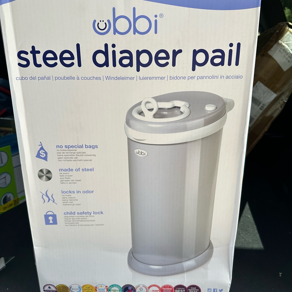 Ubbi Steel Diaper Pail- new, never used- grey